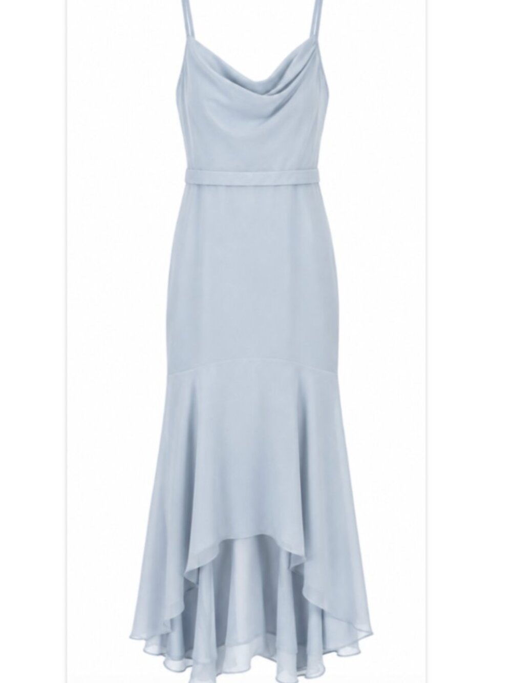 Azazie Sky Light Blue Cowl Neck High Low Formal Dress Size A0